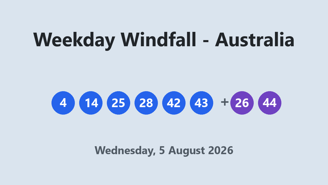 Weekday Windfall results 5 August 2026
