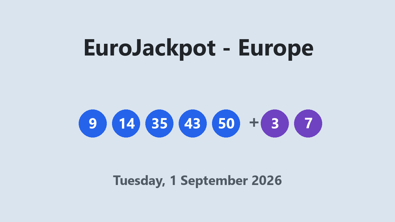 EuroJackpot results 1 September 2026