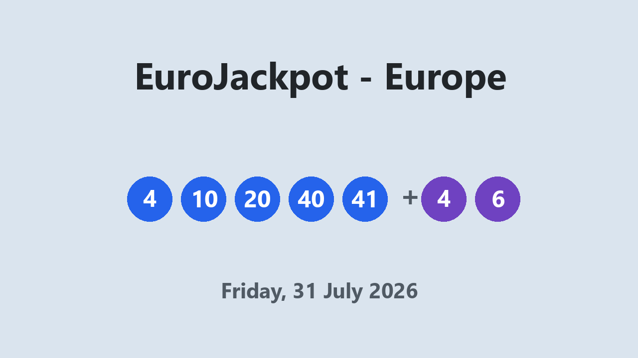 EuroJackpot results 31 July 2026