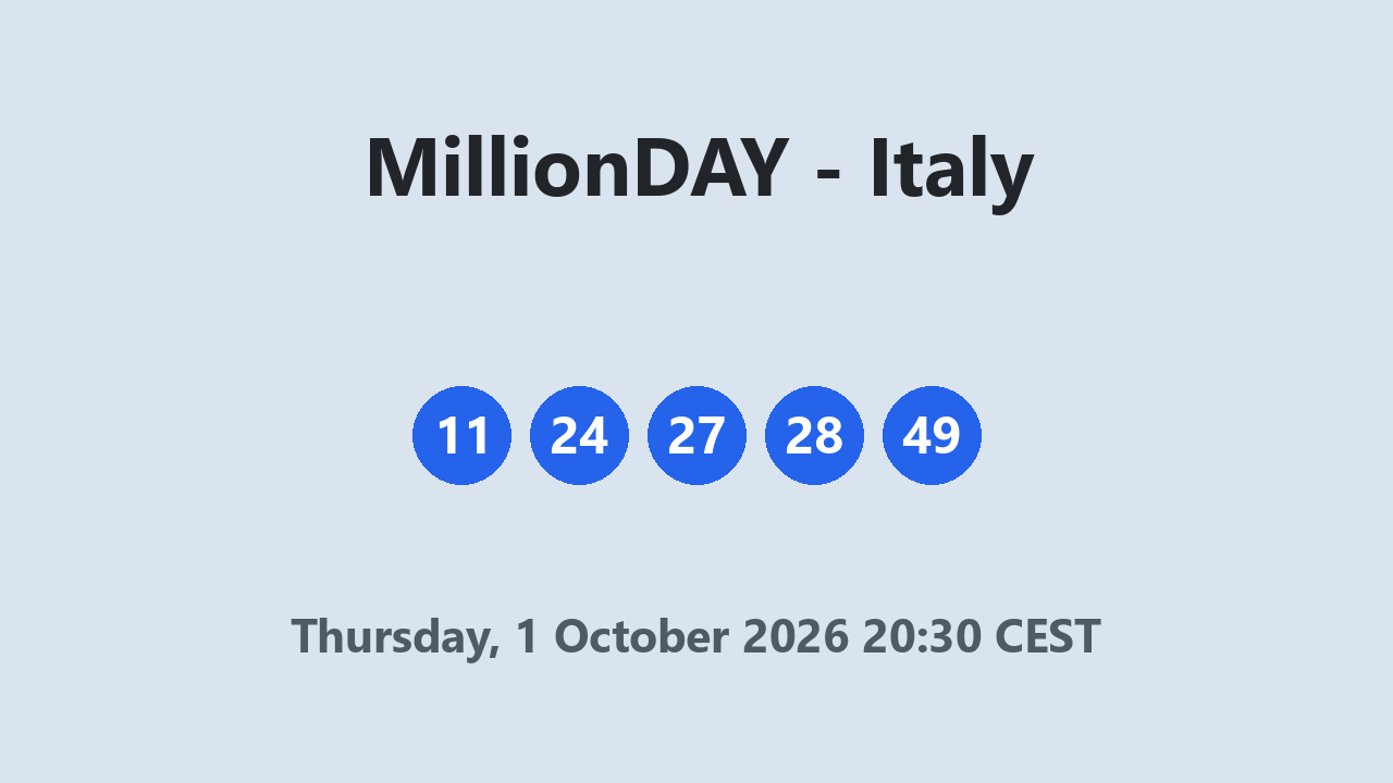 MillionDAY results 1 October 2026 20:30 CEST