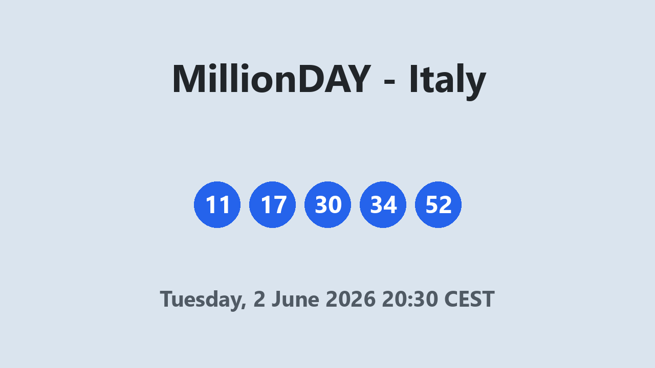 MillionDAY results 2 June 2026 20:30 CEST