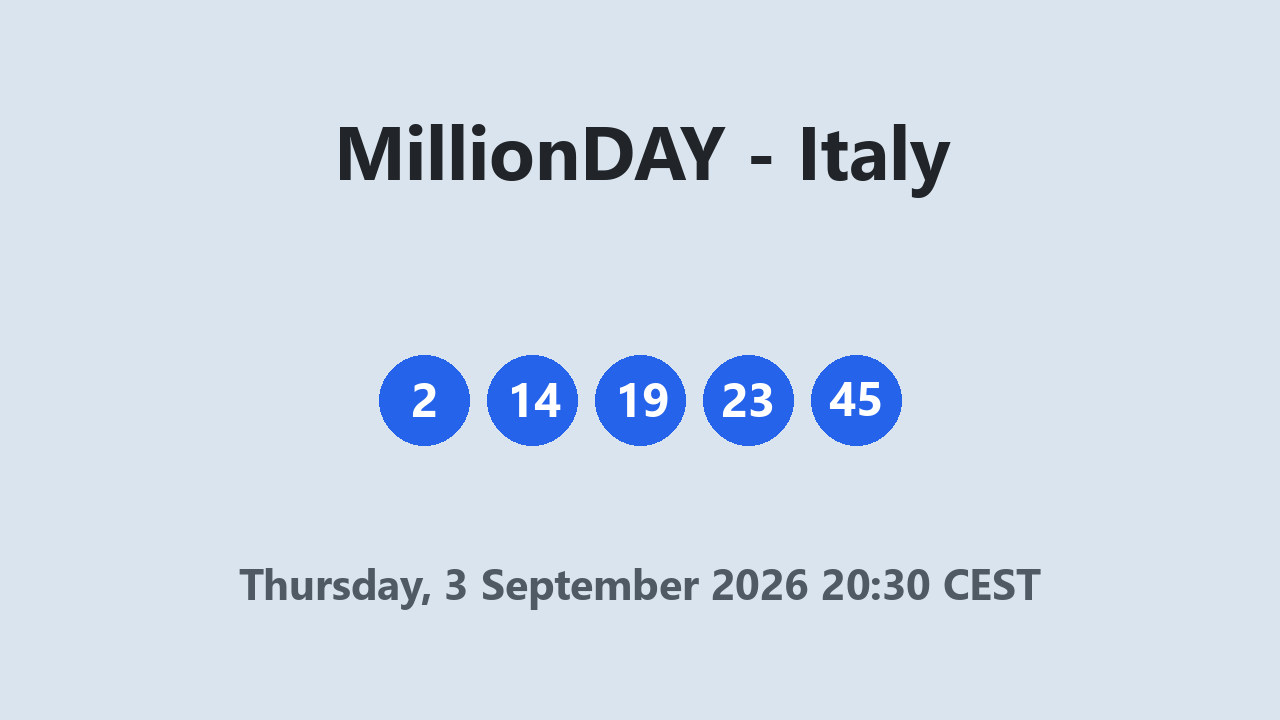 MillionDAY results 3 September 2026 20:30 CEST