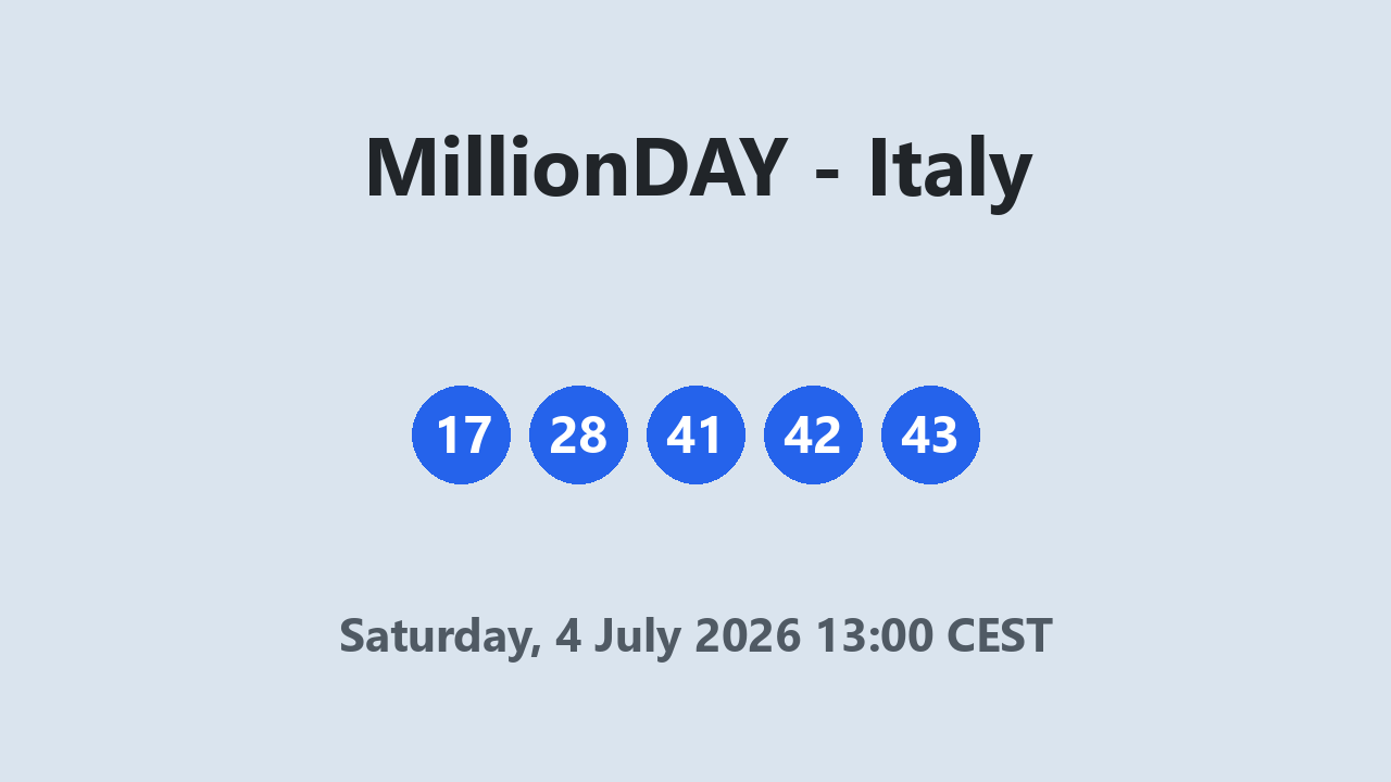 MillionDAY results 4 July 2026 13:00 CEST