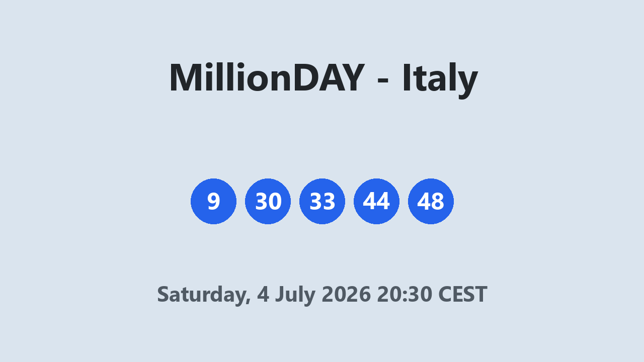MillionDAY results 4 July 2026 20:30 CEST