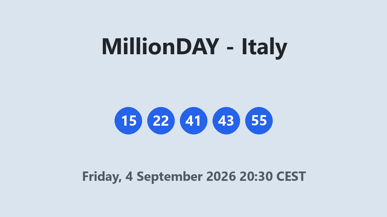 MillionDAY results 4 September 2026 20:30 CEST