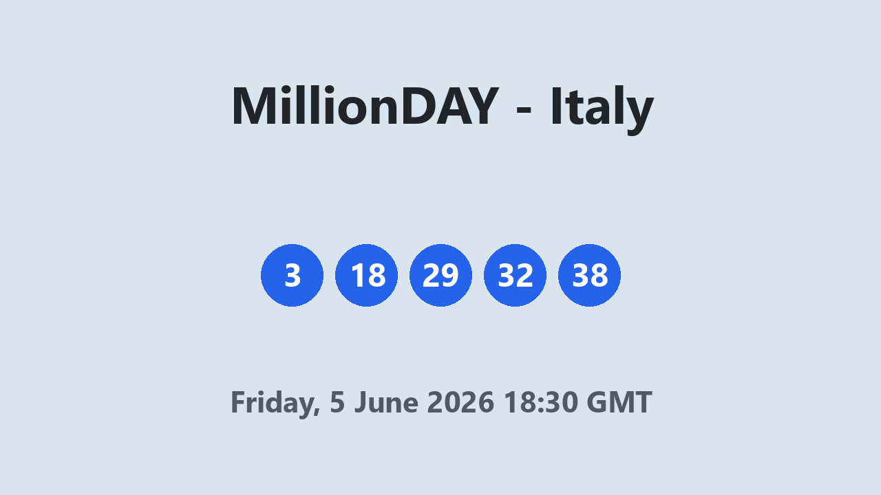 MillionDAY results 5 June 2026 18:30 GMT