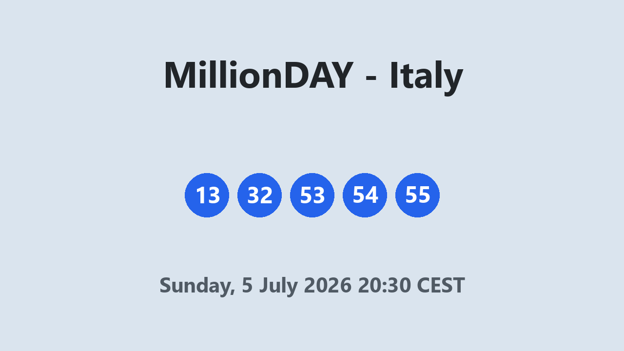 MillionDAY results 5 July 2026 20:30 CEST