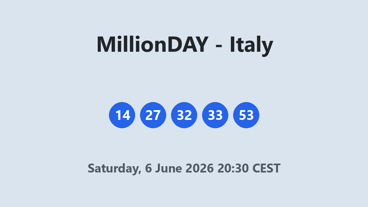 MillionDAY results 6 June 2026 20:30 CEST