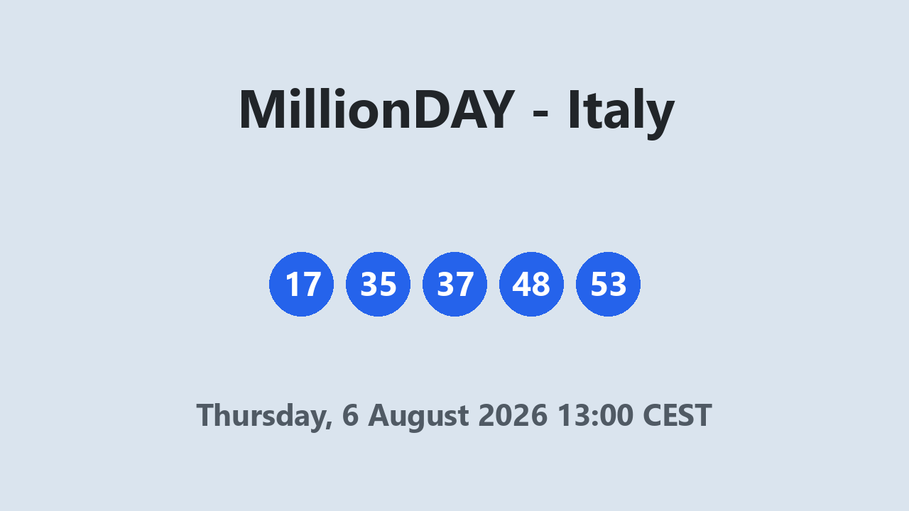 MillionDAY results 6 August 2026 13:00 CEST