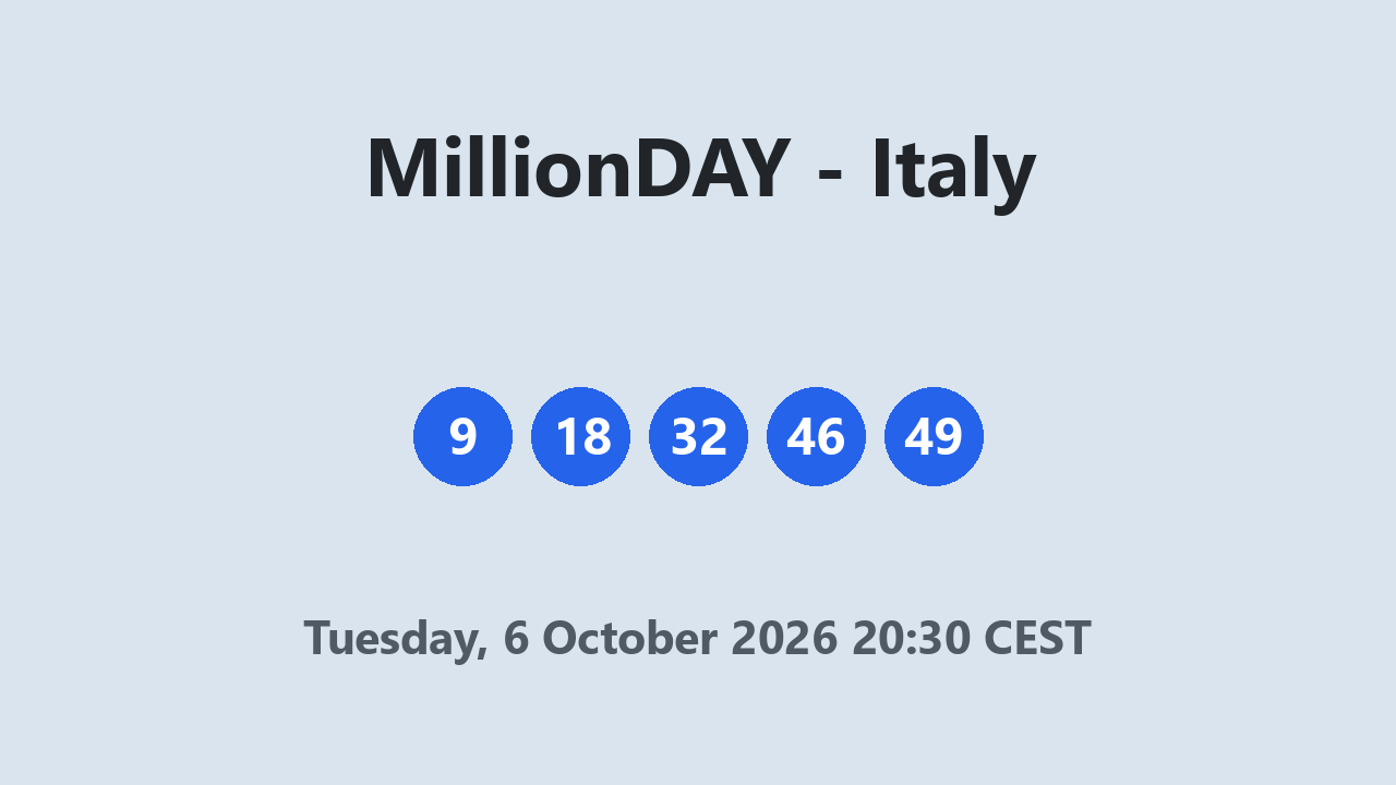 MillionDAY results 6 October 2026 20:30 CEST