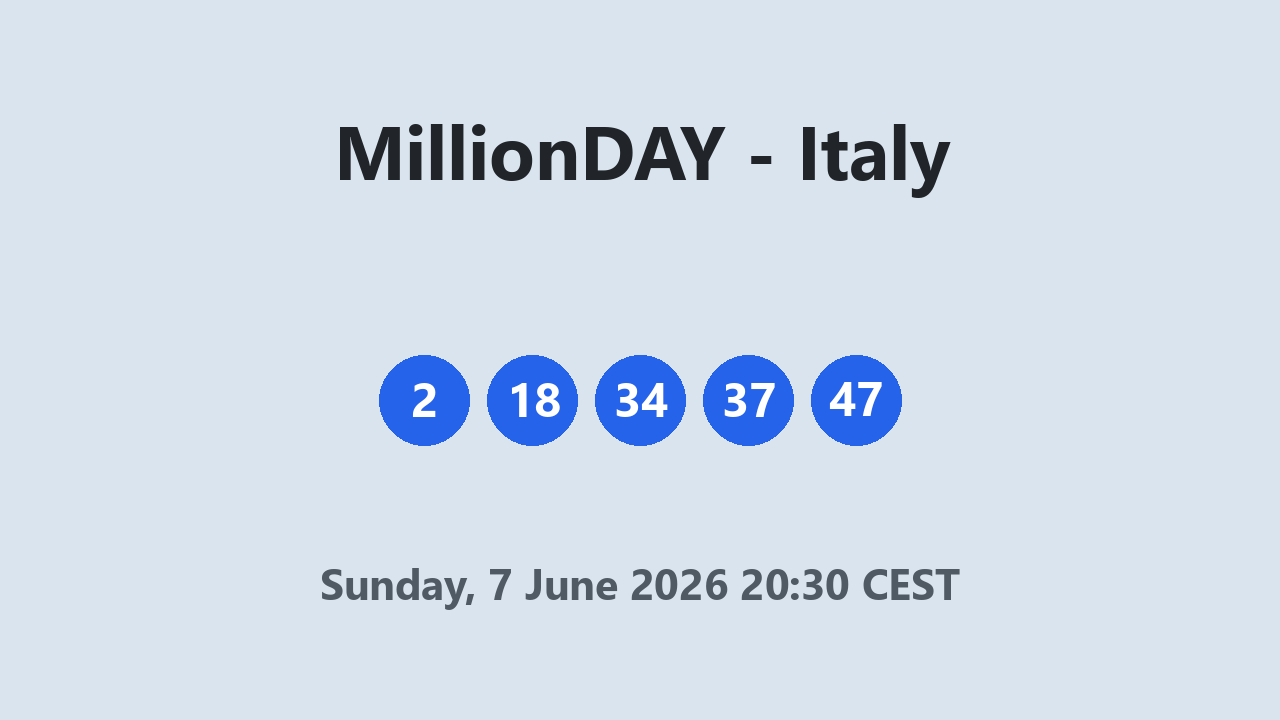MillionDAY results 7 June 2026 20:30 CEST