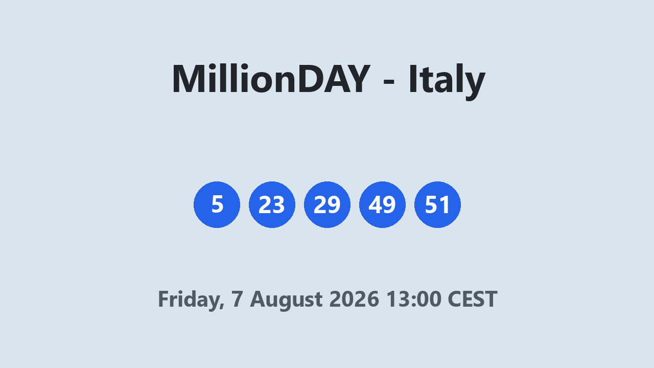 MillionDAY results 7 August 2026 13:00 CEST