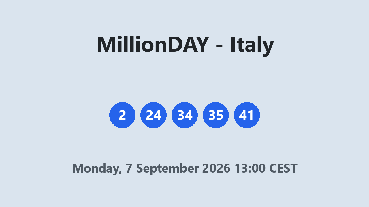 MillionDAY results 7 September 2026 13:00 CEST