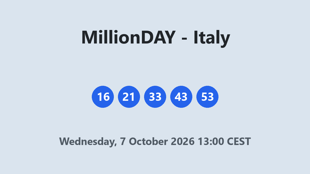 MillionDAY results 7 October 2026 13:00 CEST