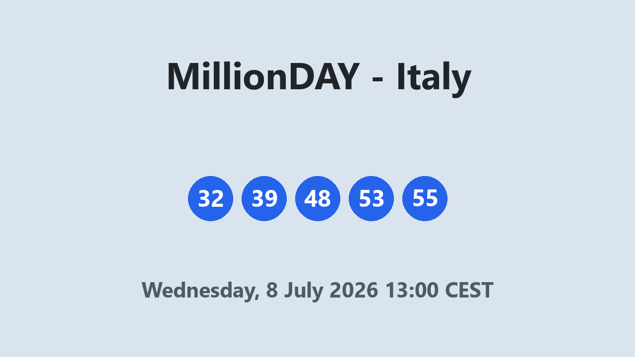 MillionDAY results 8 July 2026 13:00 CEST