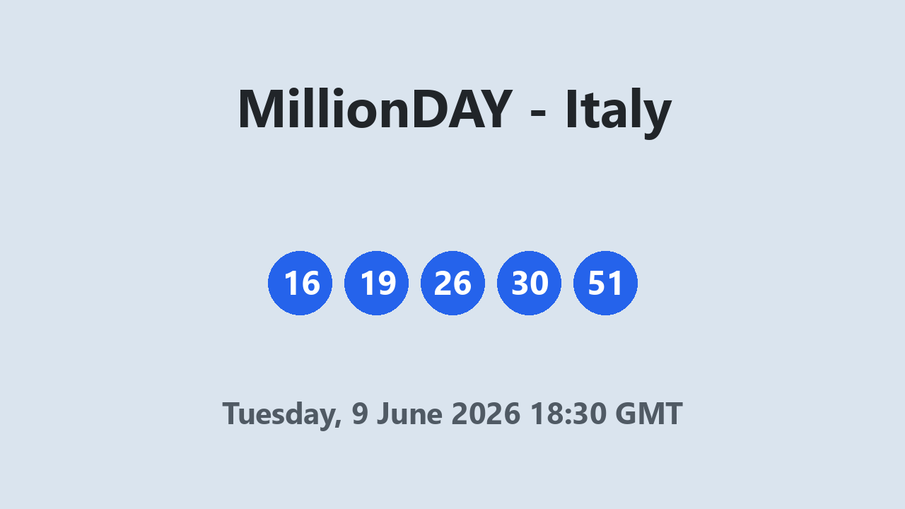 MillionDAY results 9 June 2026 18:30 GMT