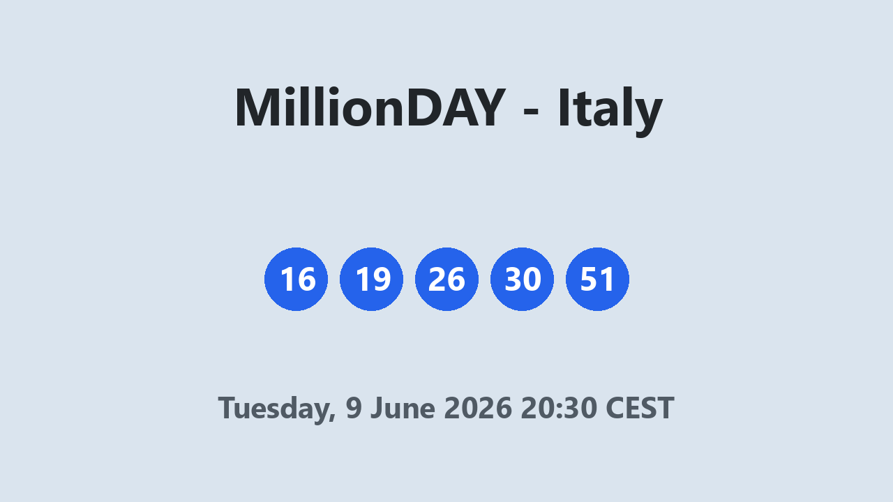 MillionDAY results 9 June 2026 20:30 CEST