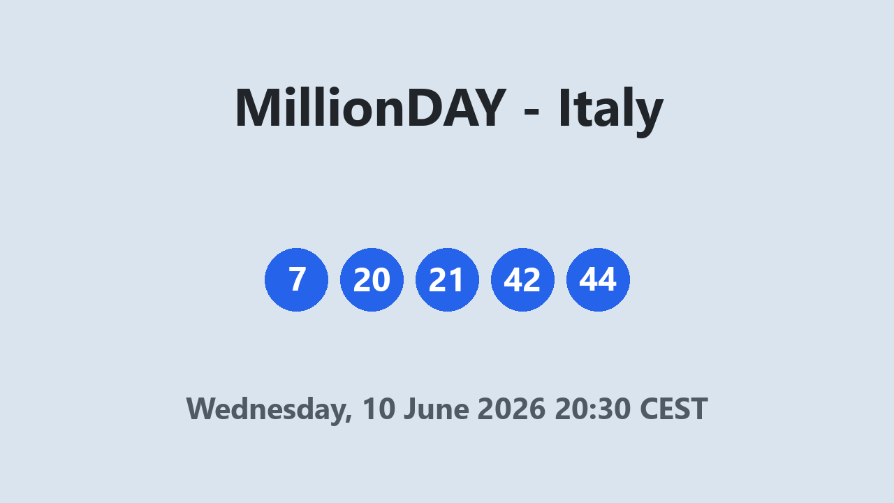 MillionDAY results 10 June 2026 20:30 CEST