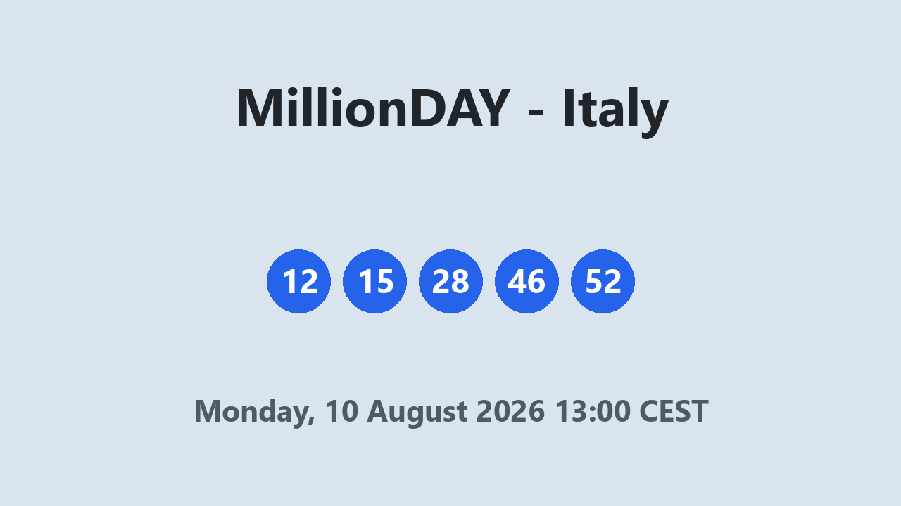 MillionDAY results 10 August 2026 13:00 CEST