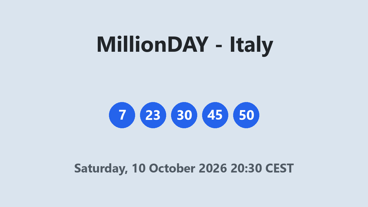 MillionDAY results 10 October 2026 20:30 CEST