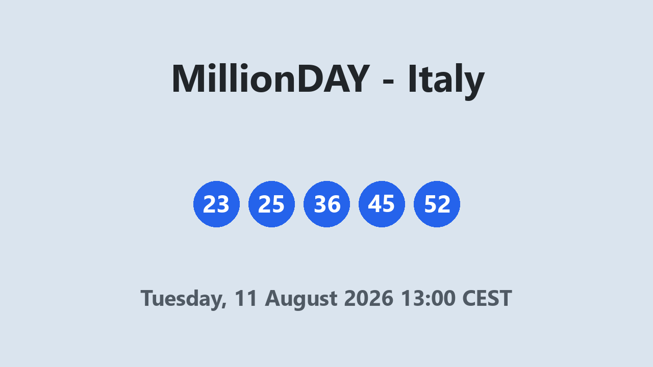 MillionDAY results 11 August 2026 13:00 CEST