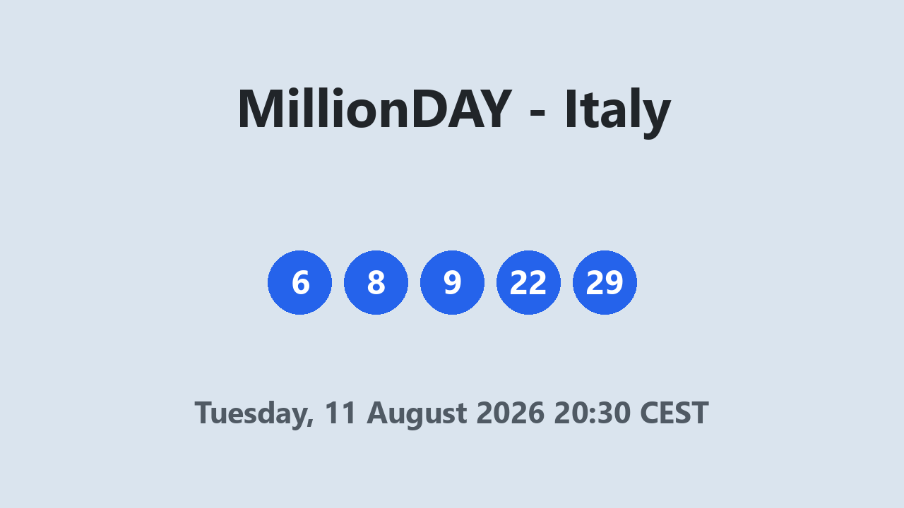 MillionDAY results 11 August 2026 20:30 CEST