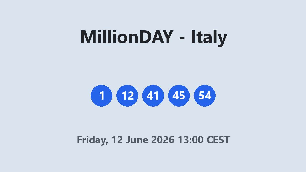 MillionDAY results 12 June 2026 13:00 CEST