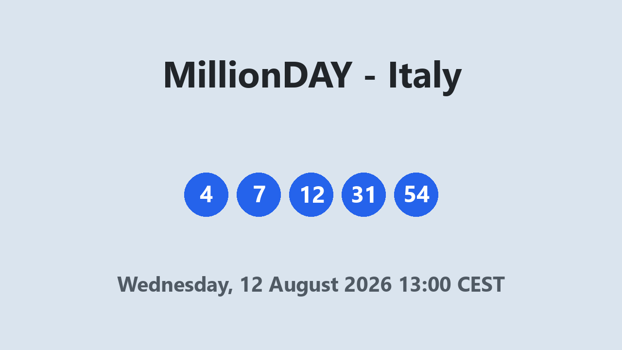 MillionDAY results 12 August 2026 13:00 CEST