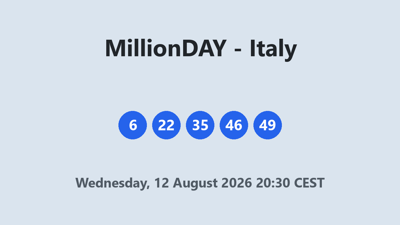 MillionDAY results 12 August 2026 20:30 CEST
