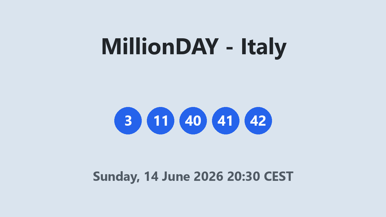 MillionDAY results 14 June 2026 20:30 CEST