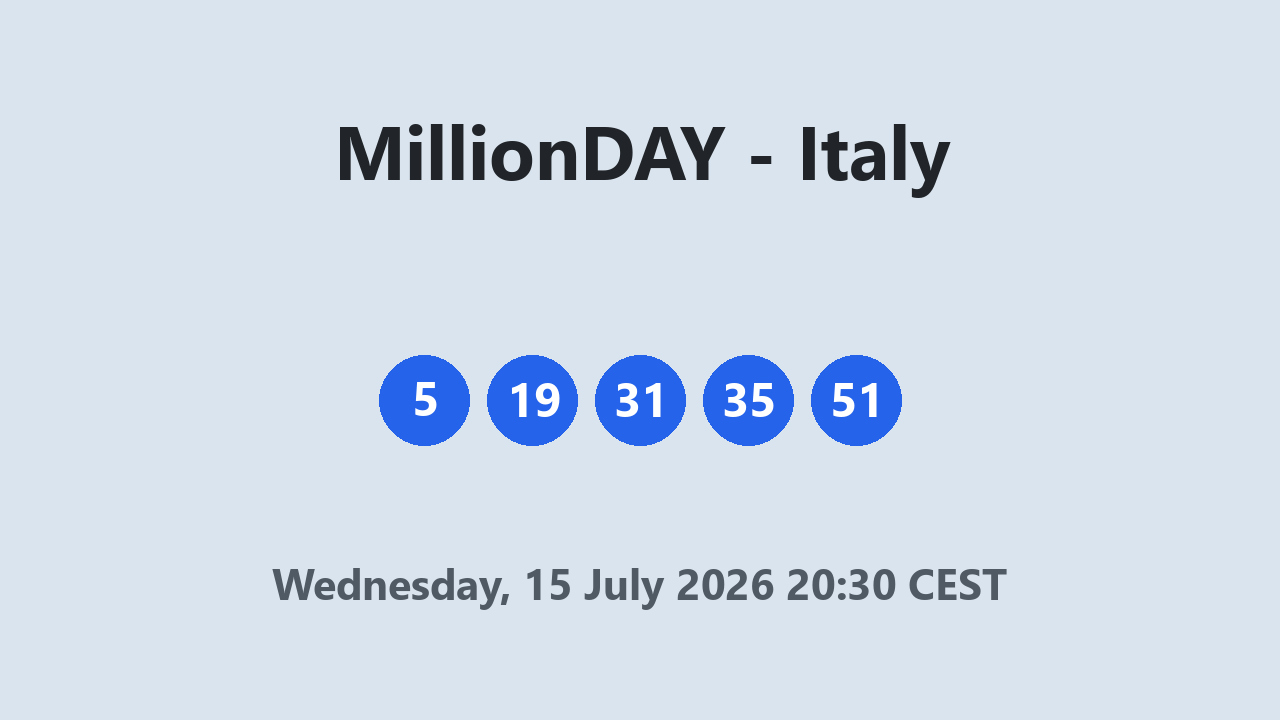 MillionDAY results 15 July 2026 20:30 CEST