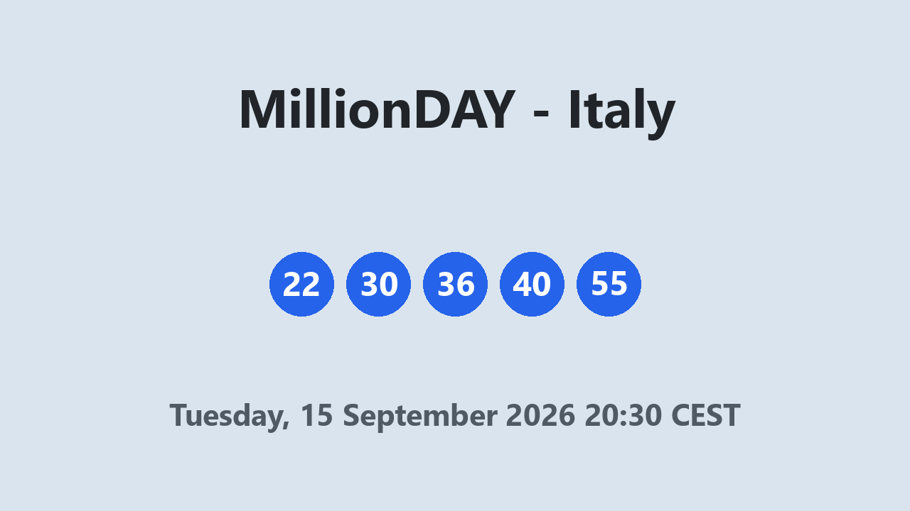 MillionDAY results 15 September 2026 20:30 CEST
