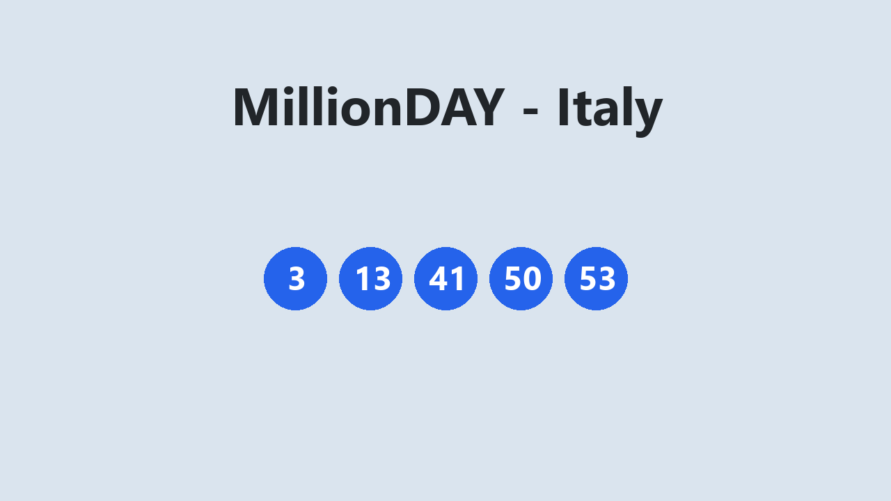 MillionDAY results 16 May 2026 18:30 GMT