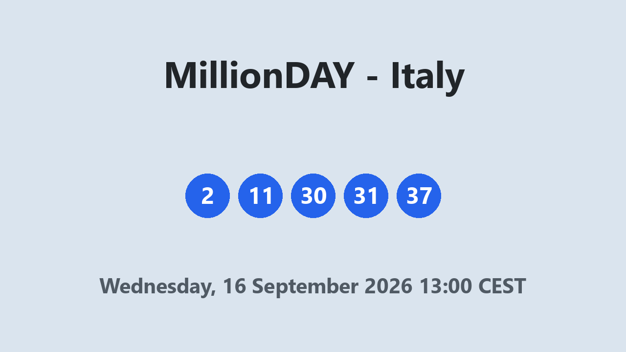 MillionDAY results 16 September 2026 13:00 CEST