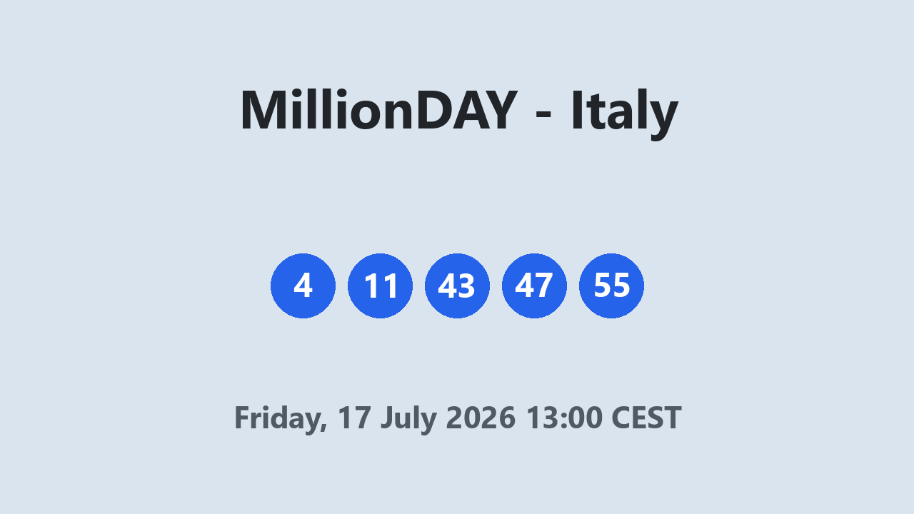 MillionDAY results 17 July 2026 13:00 CEST