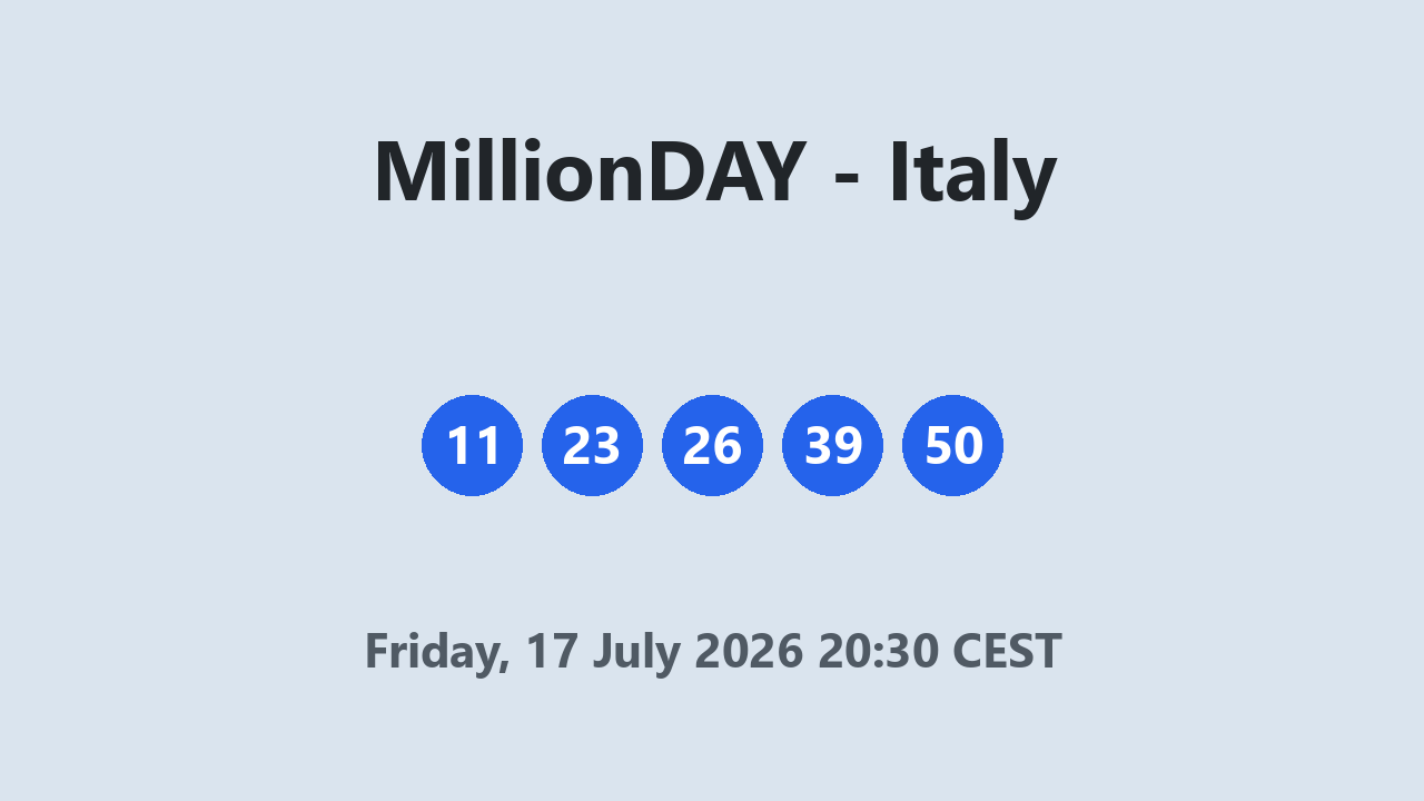 MillionDAY results 17 July 2026 20:30 CEST