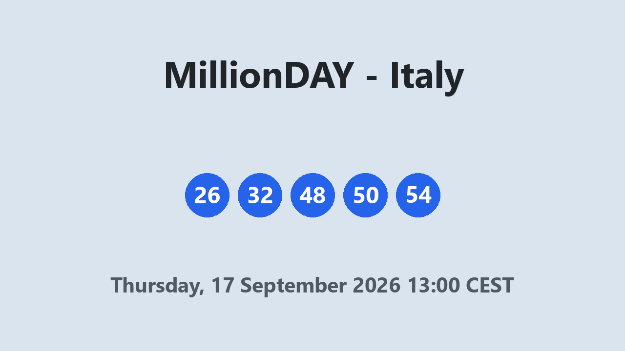 MillionDAY results 17 September 2026 13:00 CEST