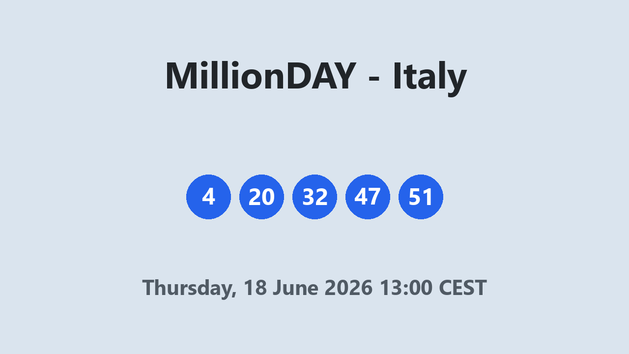 MillionDAY results 18 June 2026 13:00 CEST