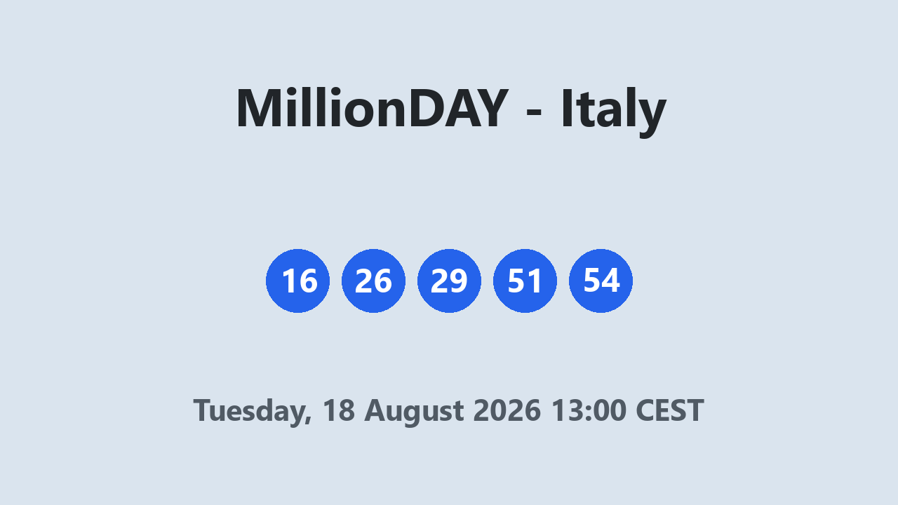 MillionDAY results 18 August 2026 13:00 CEST