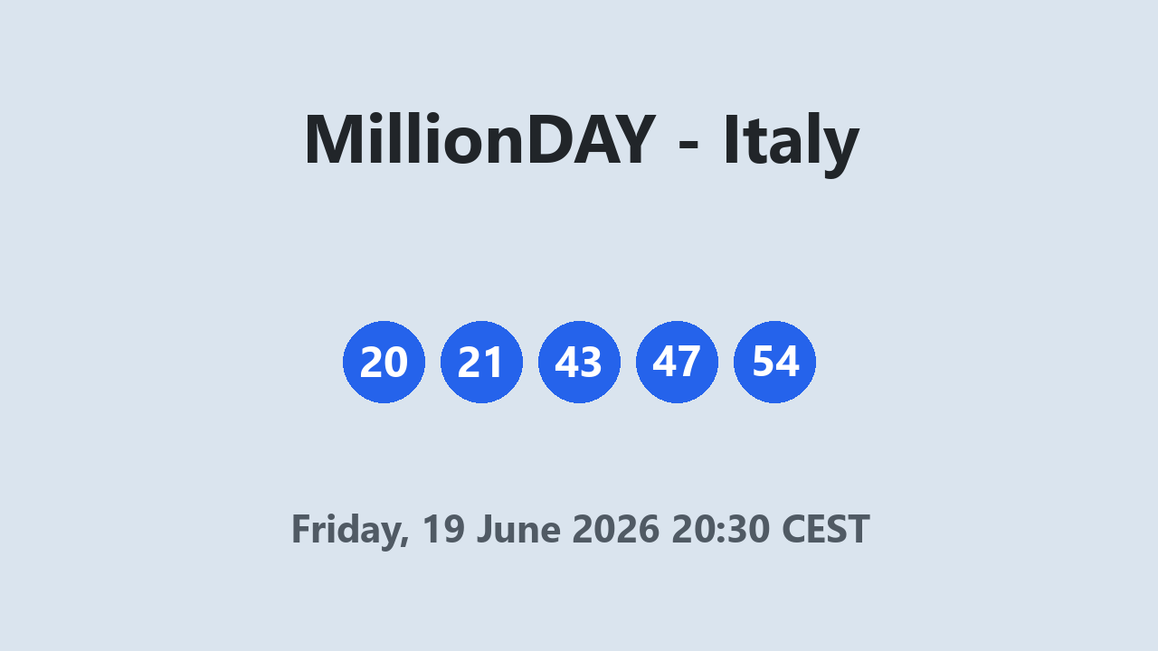 MillionDAY results 19 June 2026 20:30 CEST