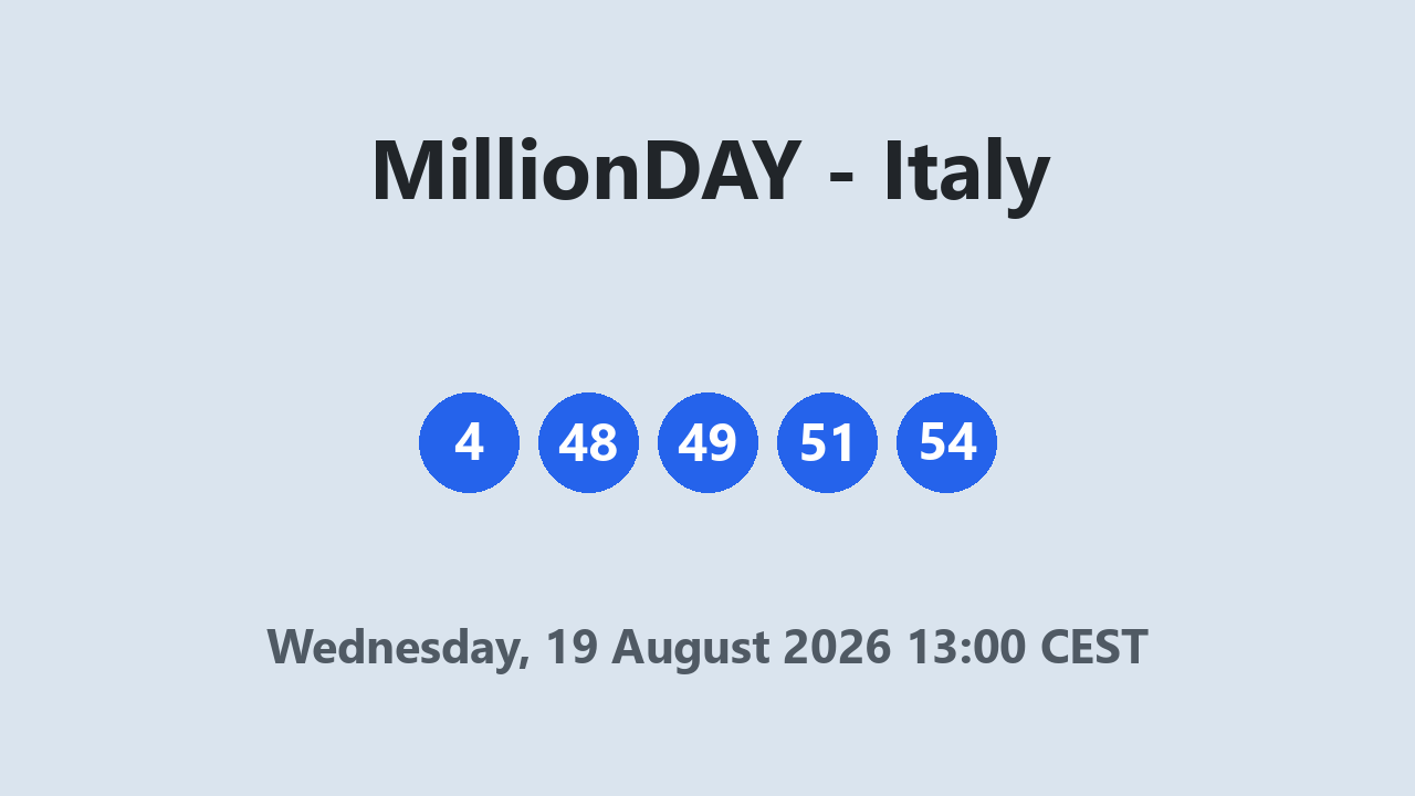 MillionDAY results 19 August 2026 13:00 CEST