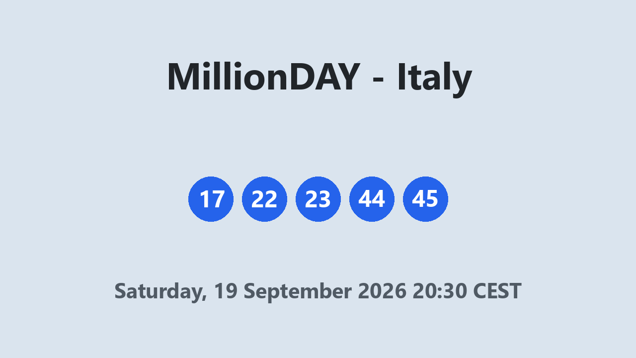 MillionDAY results 19 September 2026 20:30 CEST