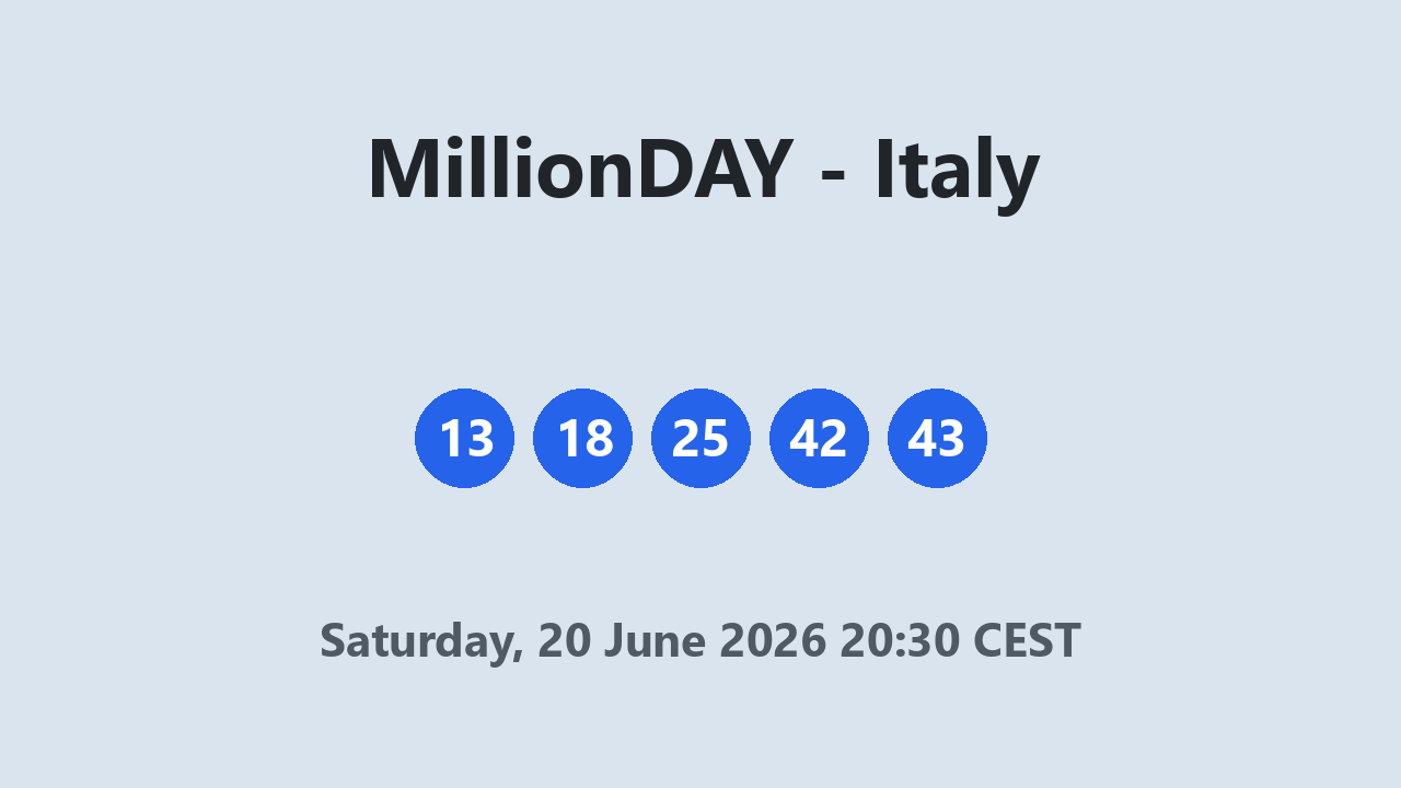 MillionDAY results 20 June 2026 20:30 CEST