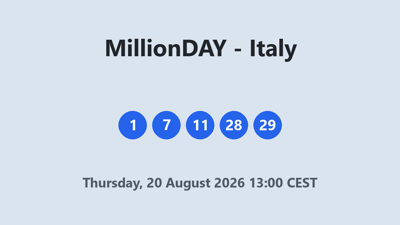 MillionDAY results 20 August 2026 13:00 CEST