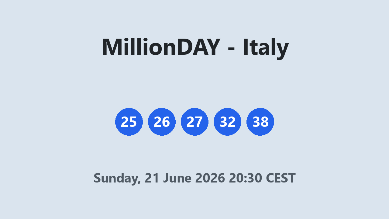 MillionDAY results 21 June 2026 20:30 CEST
