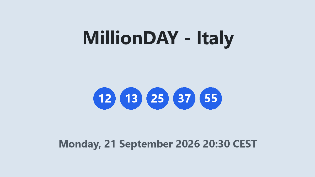 MillionDAY results 21 September 2026 20:30 CEST