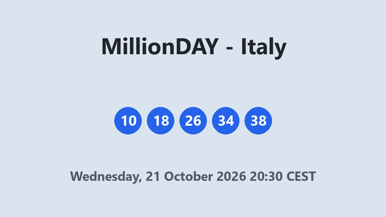 MillionDAY results 21 October 2026 20:30 CEST