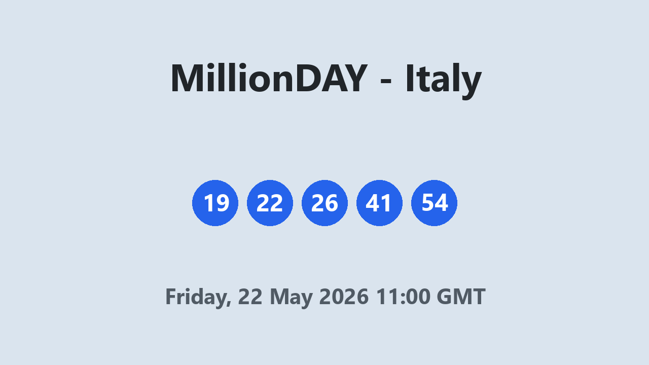 MillionDAY results 22 May 2026 11:00 GMT