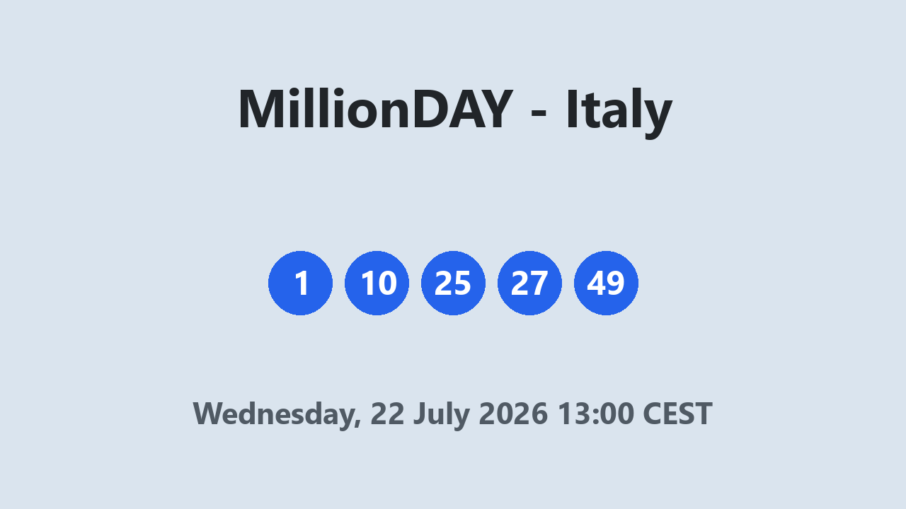 MillionDAY results 22 July 2026 13:00 CEST