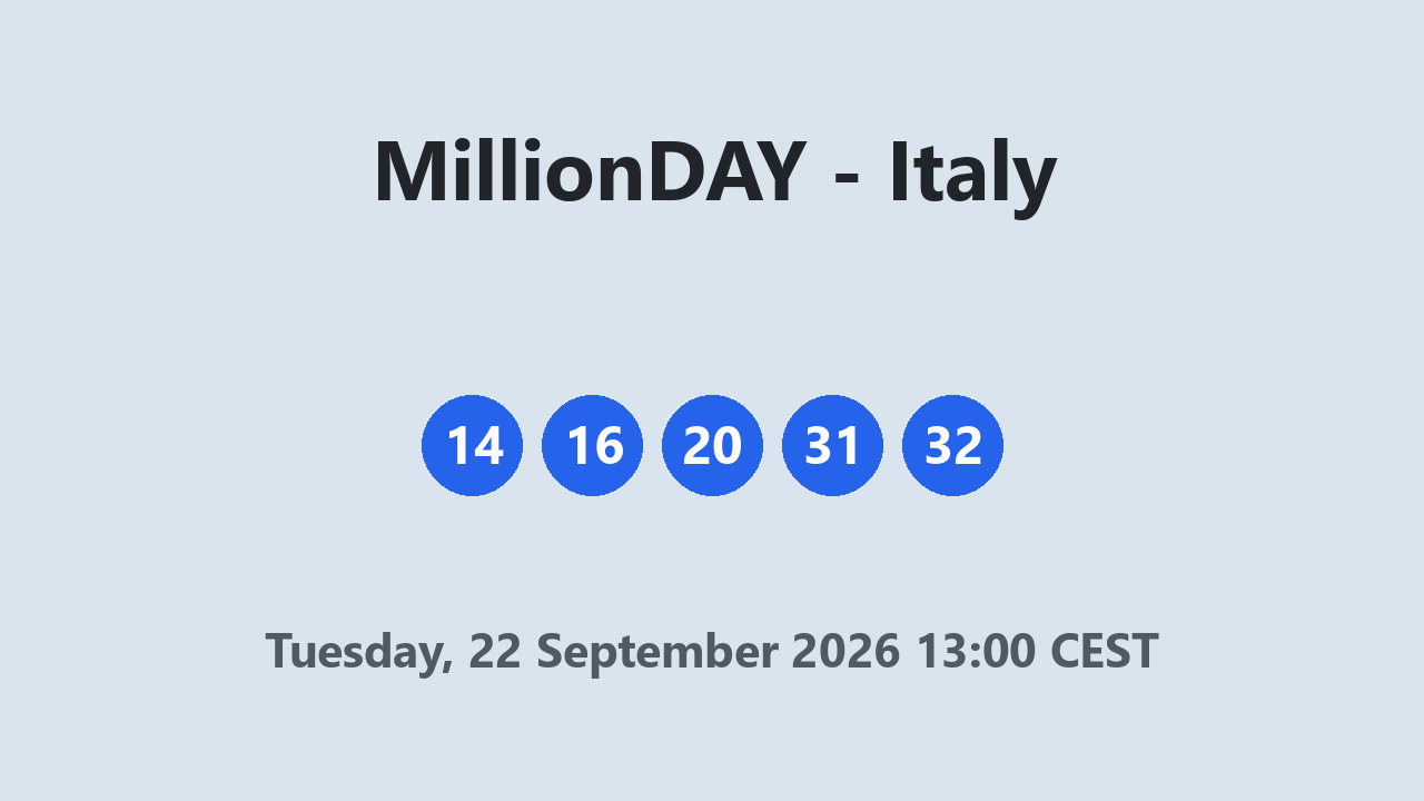 MillionDAY results 22 September 2026 13:00 CEST